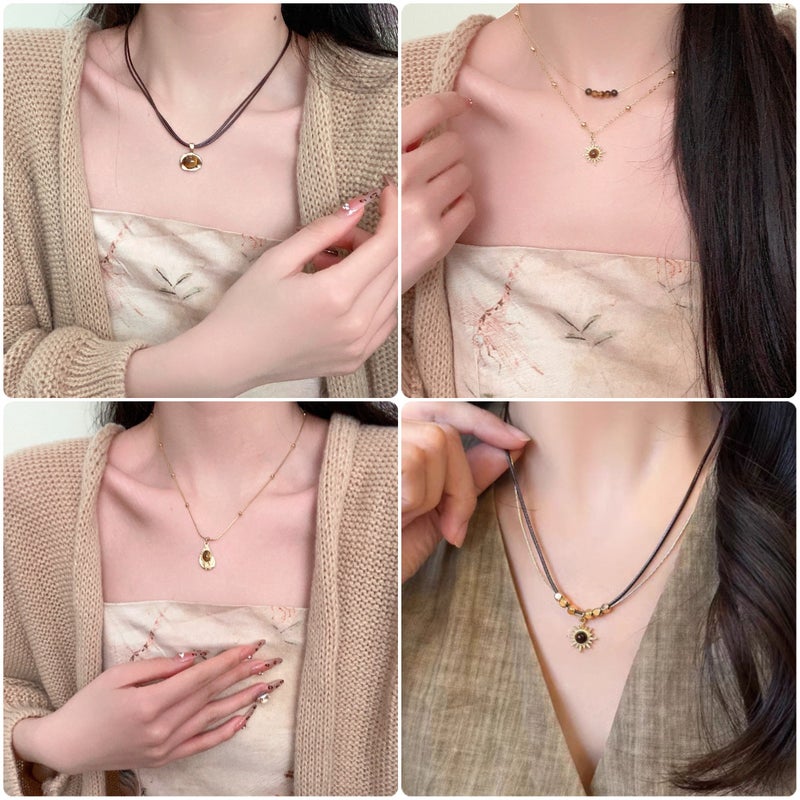 Antique Tiger Eye Pendant Necklace Women'S Light Luxury Distinctive Maillard Style Bracelet Ring Niche Vintage All-Match Accessories - Image 2